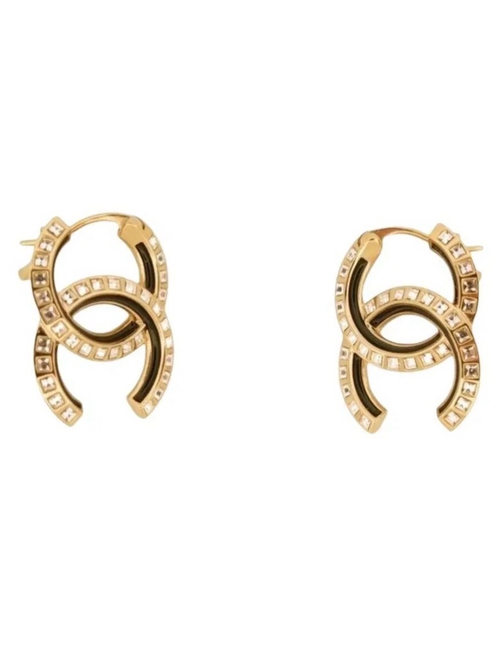 Chanel Gold Crystal Interlocking Hoop Earrings